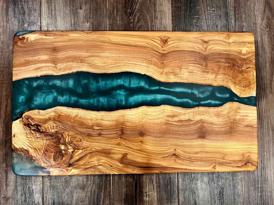 Green Resin Olivewood Serving Tray